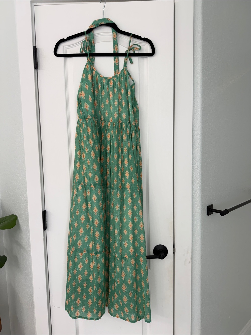 Marea Siesta Tie Dress Green with Peach Floral Print - Picture 3 of 5